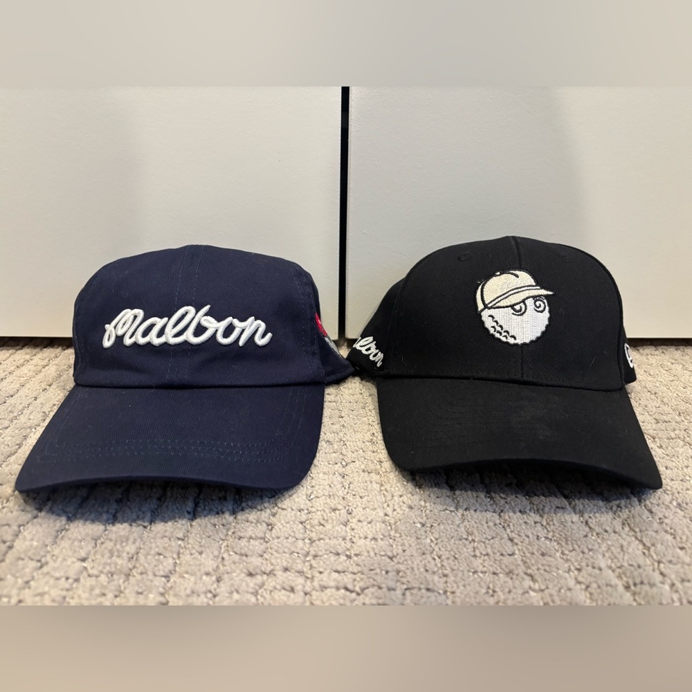 Malbon Golf Hat Lot of 2 Hats Black New Era and Navy blue strapback